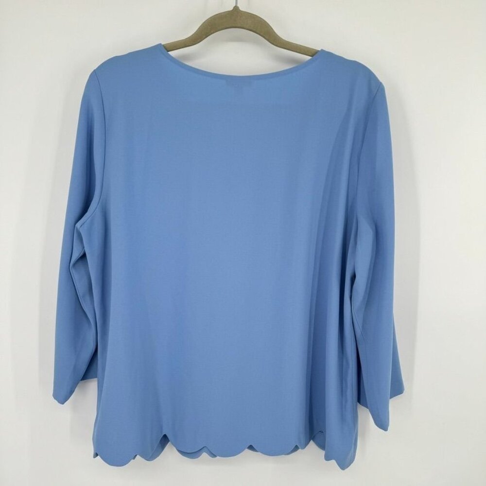 Talbots Blue Lace Up Scallop Hem Blouse Size Large  Womens Top 3/4 sleeve - Picture 7 of 9